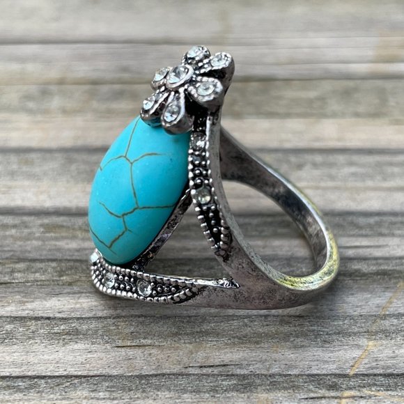 Vintage Style Women Rings Fashion flower turquoise - Picture 4 of 6